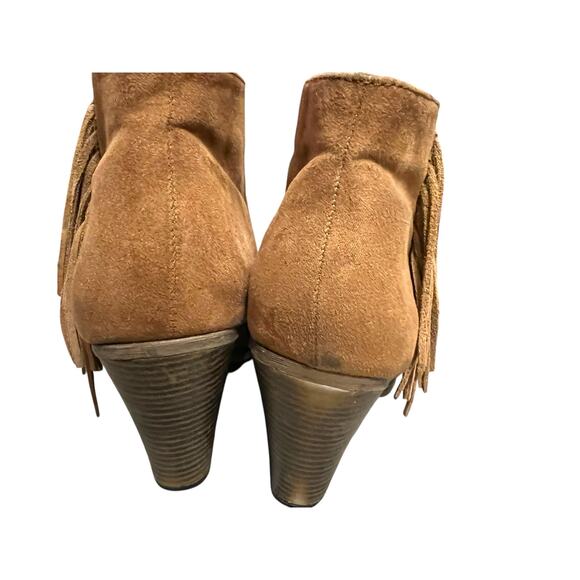 Mia Lindsie Brown Suede Leather Ankle Boots Side Zip Fringe Tassels Size 8.5 - Picture 5 of 16